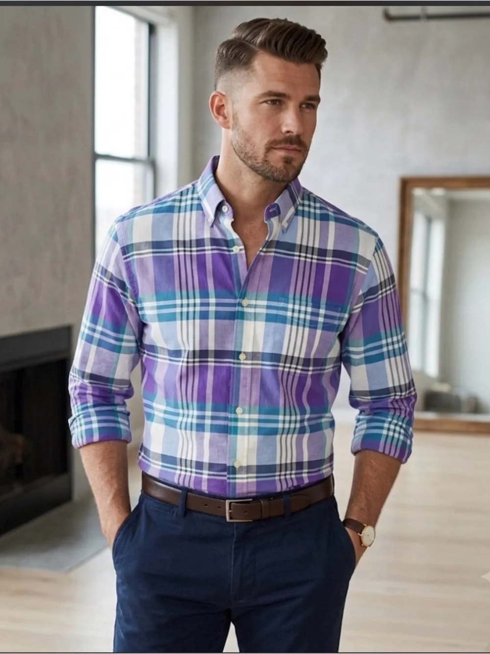 J. Crew Slim Fit Preppy Summer Plaid Long Sleeve Shirt Size Large. Style # 44917